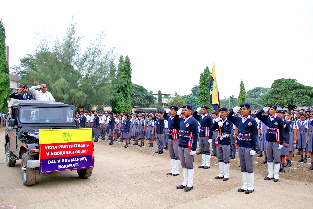 Independence Day Celebration : Inspection of the parade by the Chief Guest Mr. Niketan Unde.
